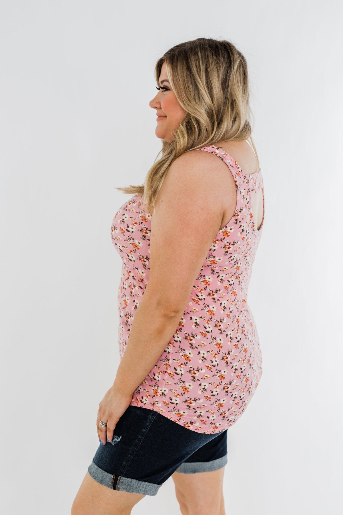 Take Care Floral Tank Top- Pink
