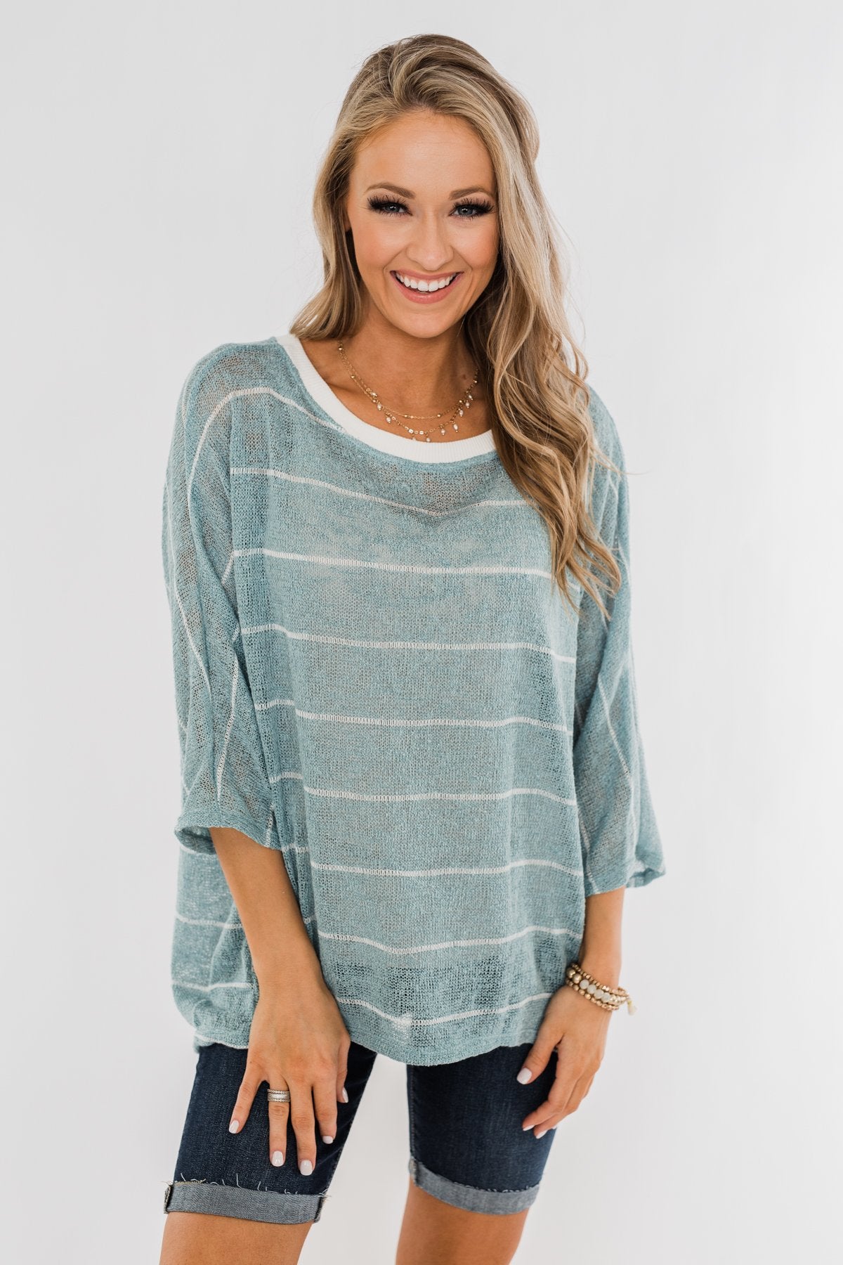 Follow My Lead Striped Knit Top- Slate Blue