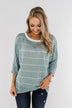 Follow My Lead Striped Knit Top- Slate Blue