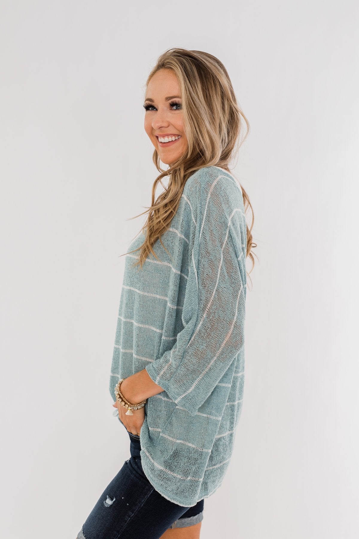 Follow My Lead Striped Knit Top- Slate Blue