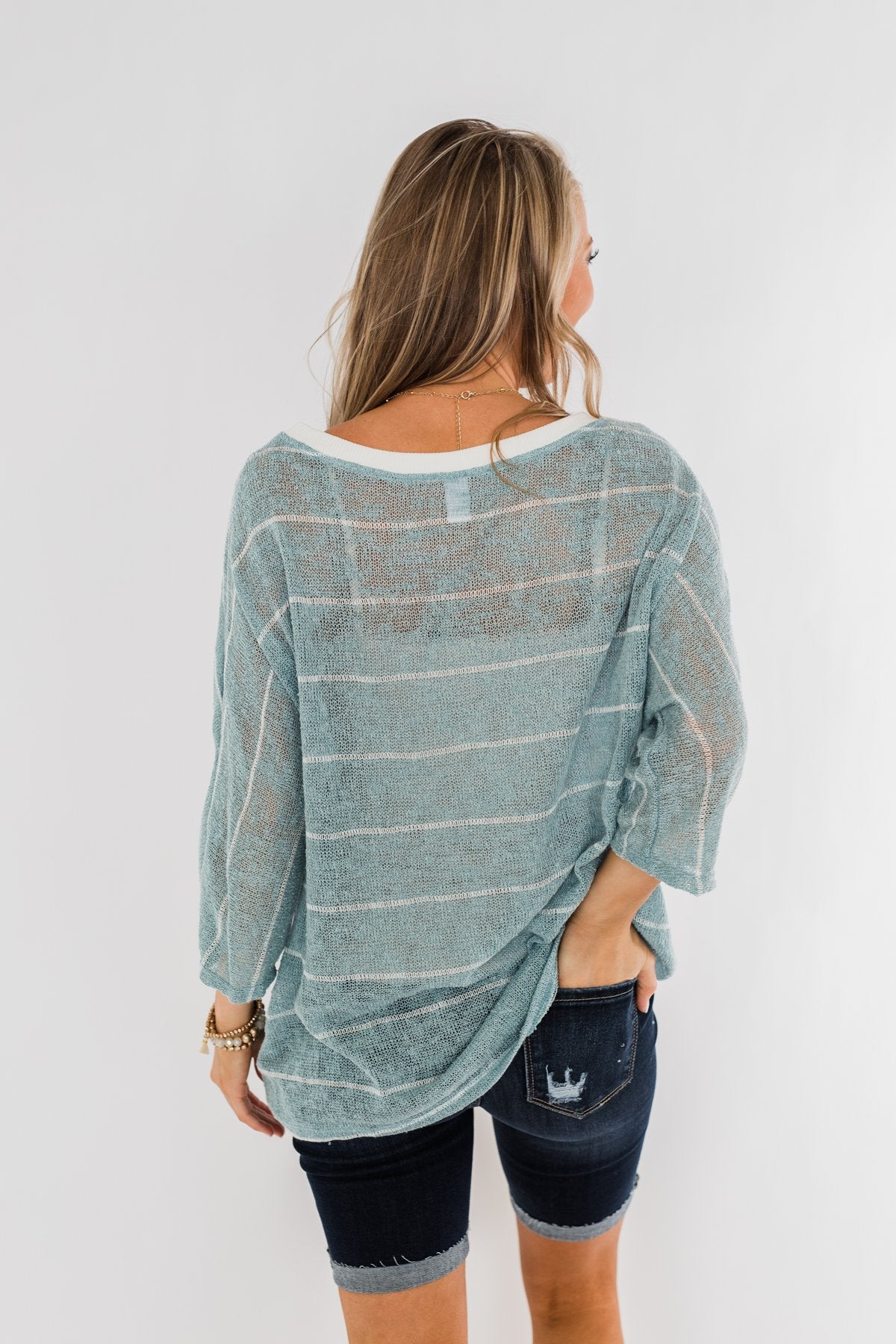 Follow My Lead Striped Knit Top- Slate Blue
