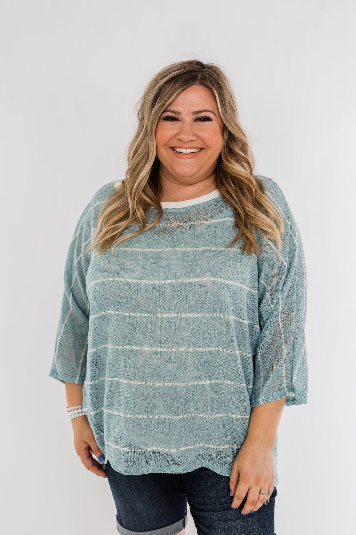 Follow My Lead Striped Knit Top- Slate Blue