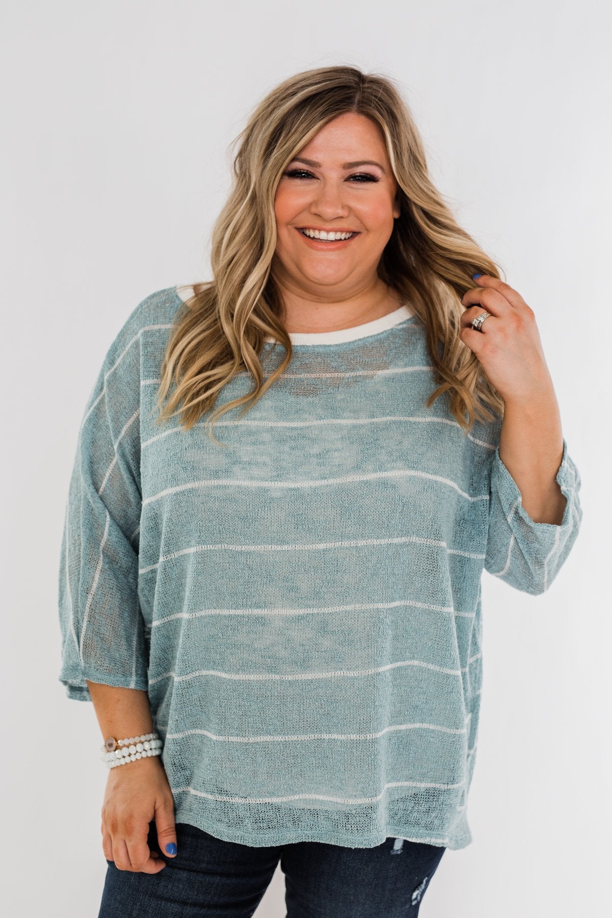 Follow My Lead Striped Knit Top- Slate Blue