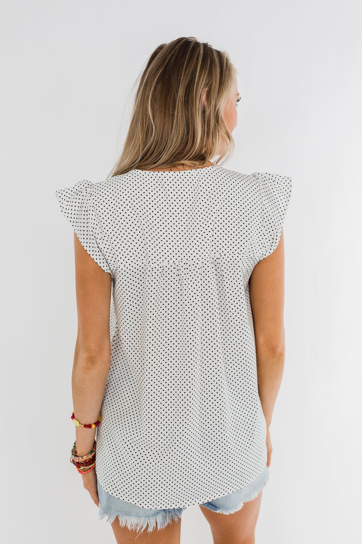 Floral Embroider & Polka Dot Top- Ivory