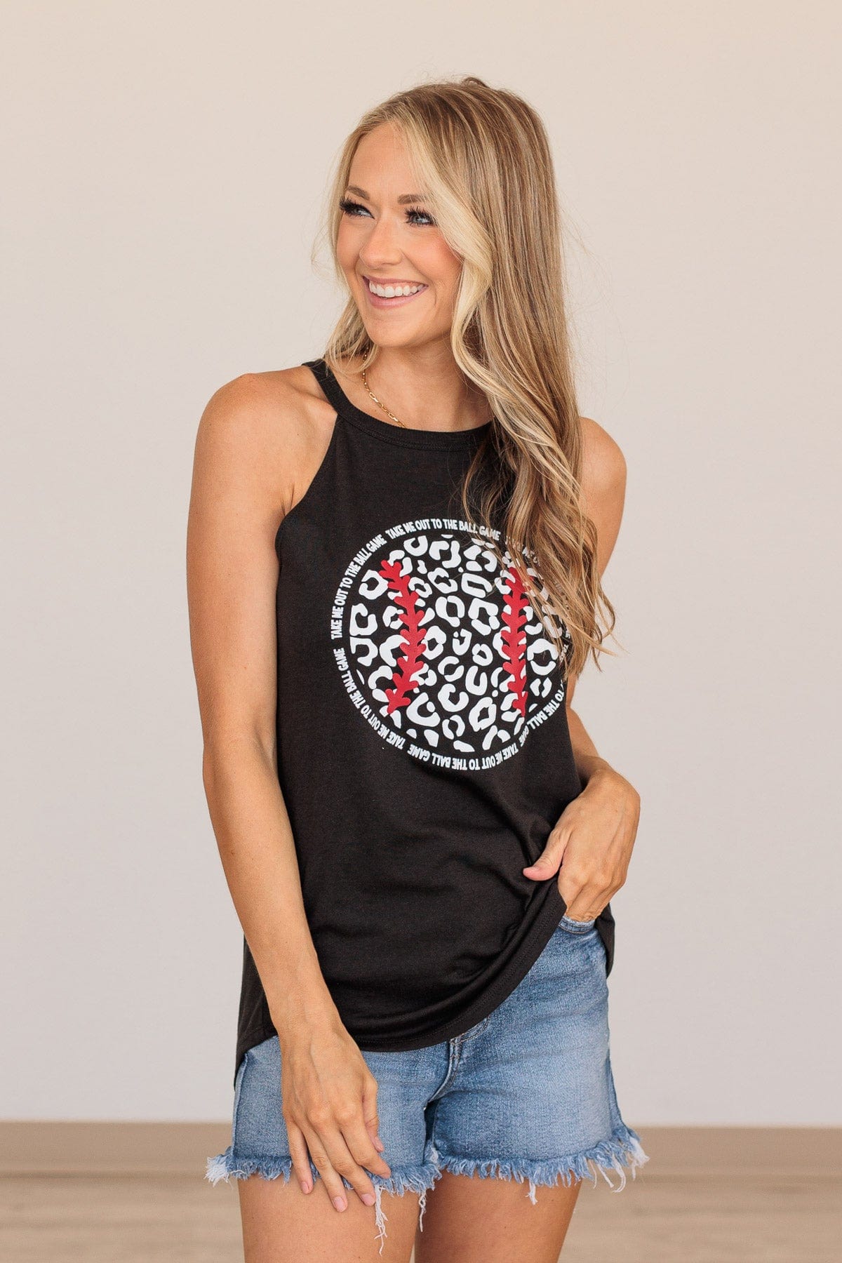 "Take Me Out To The Ball Game" Graphic Tank- Black