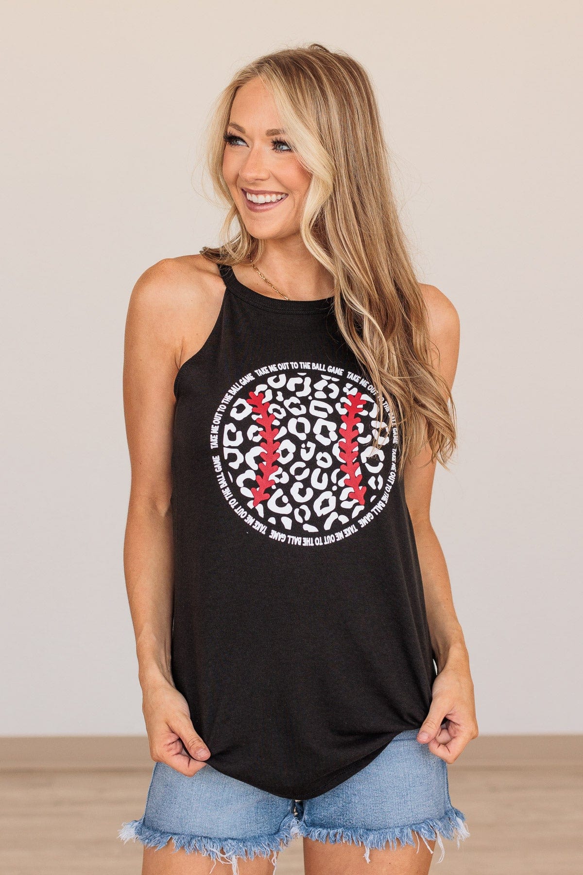 "Take Me Out To The Ball Game" Graphic Tank- Black