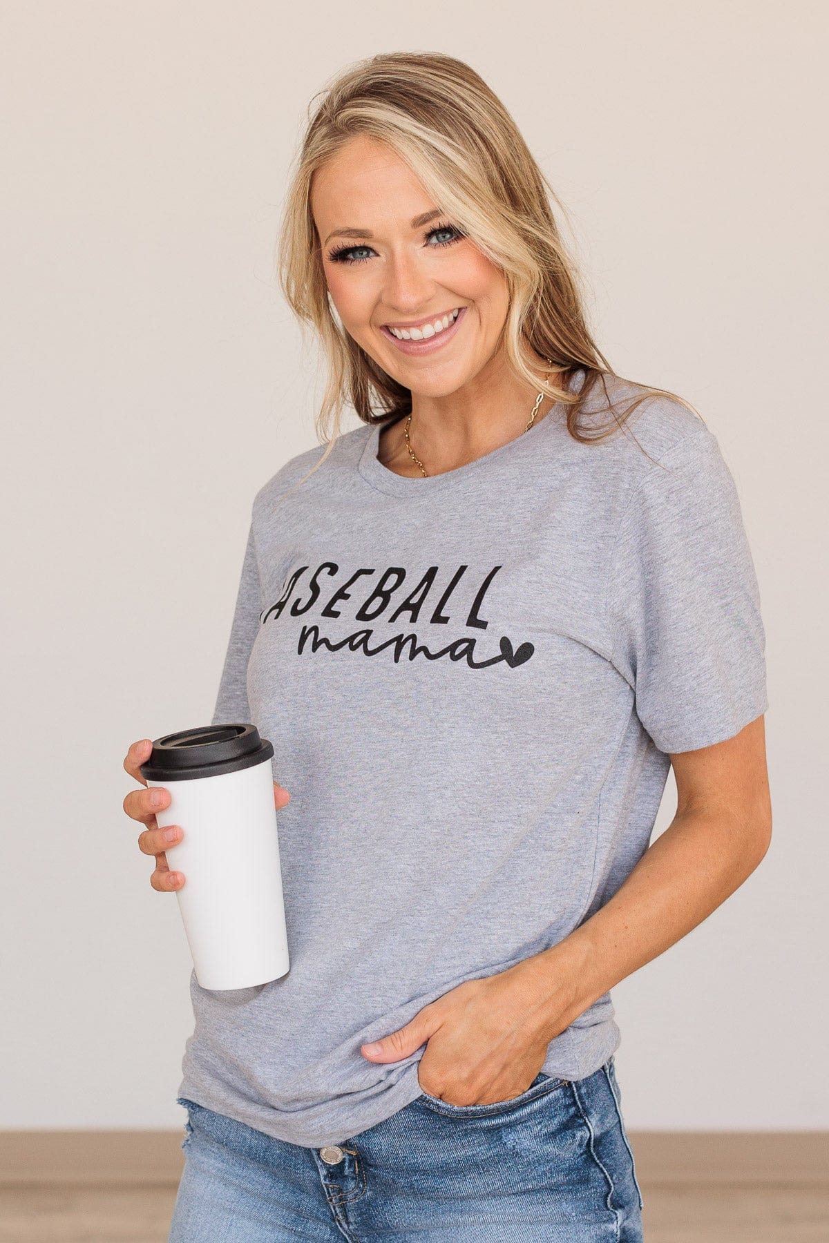 "Baseball Mama" Graphic Tee- Heather Gray