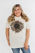 Leopard Print Sunflower Graphic Tee- Cream