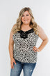 Pulse Basics Lace Trim Button Tank- Ivory Leopard