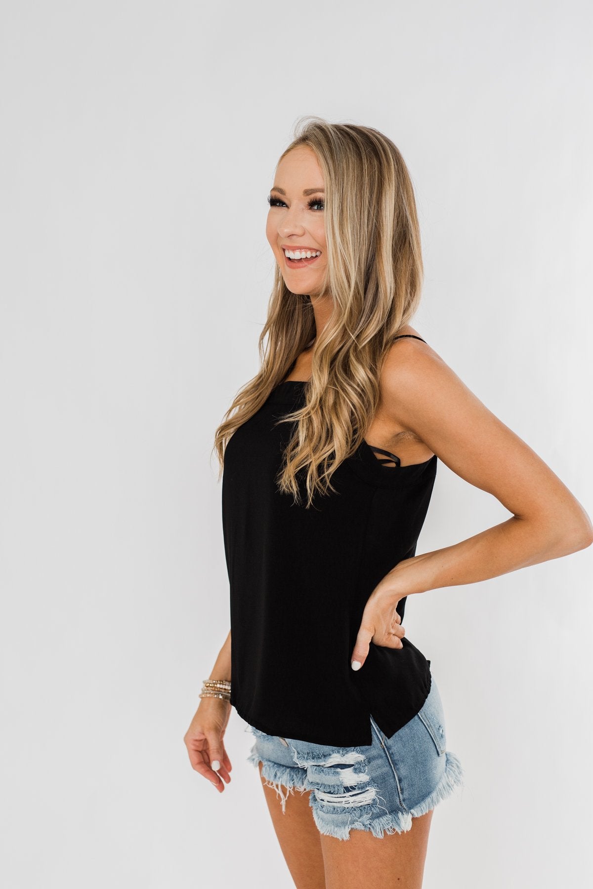 Nothing Holding Me Back Lightweight Tank Top- Black