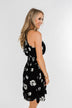 Somewhere On A Beach Floral Halter Dress- Black