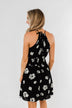 Somewhere On A Beach Floral Halter Dress- Black