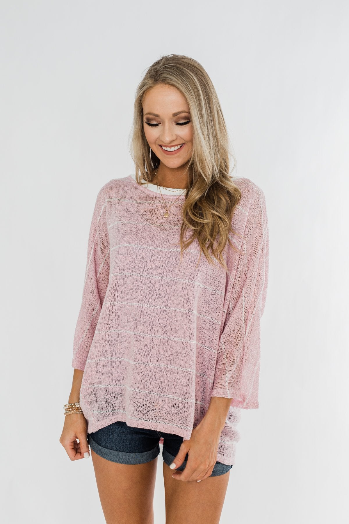 Follow My Lead Striped Knit Top- Blush