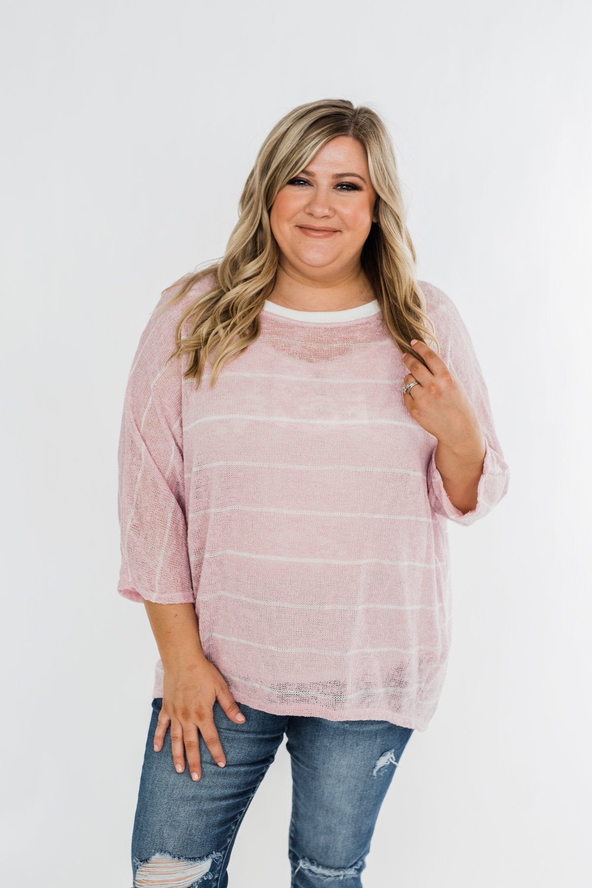 Follow My Lead Striped Knit Top- Blush