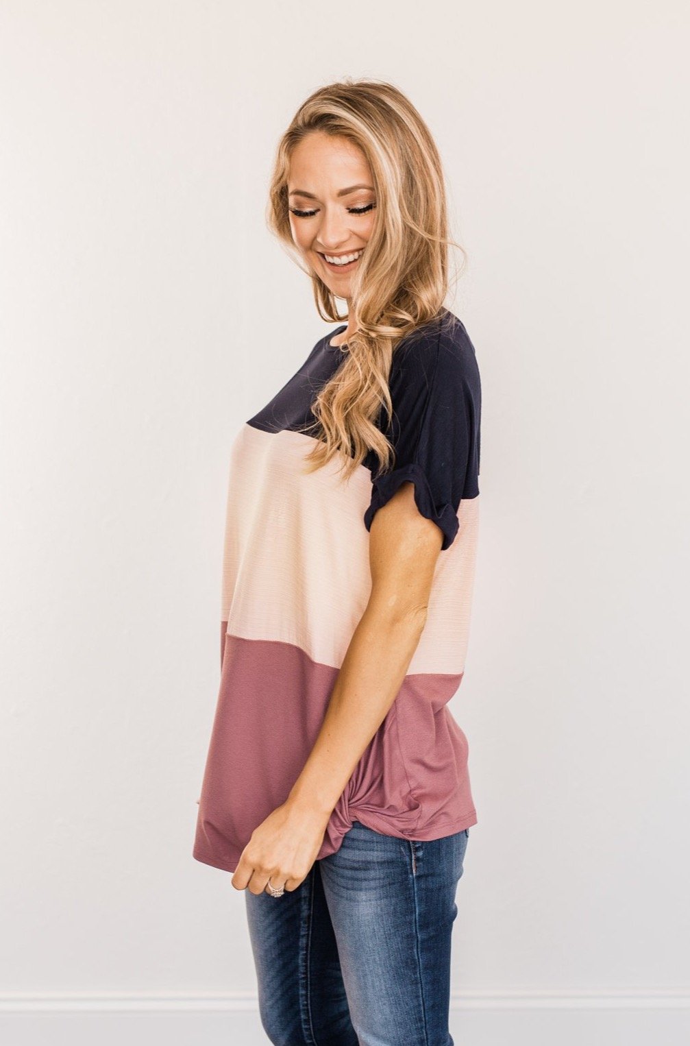 Happily Yours Color Block Top- Navy, Blush, & Mauve