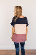 Happily Yours Color Block Top- Navy, Blush, & Mauve