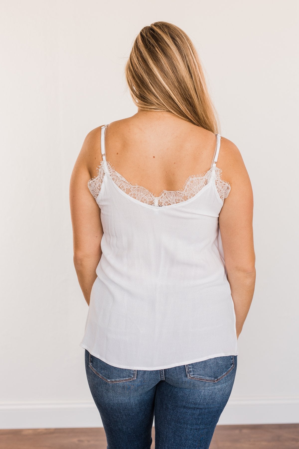 Raise Your Spirits Lace Trimmed Tank Top- Off-White