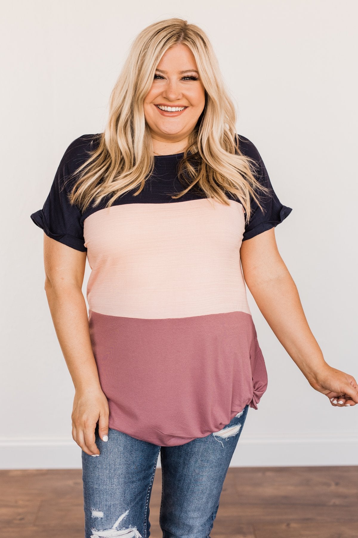 Happily Yours Color Block Top- Navy, Blush, & Mauve