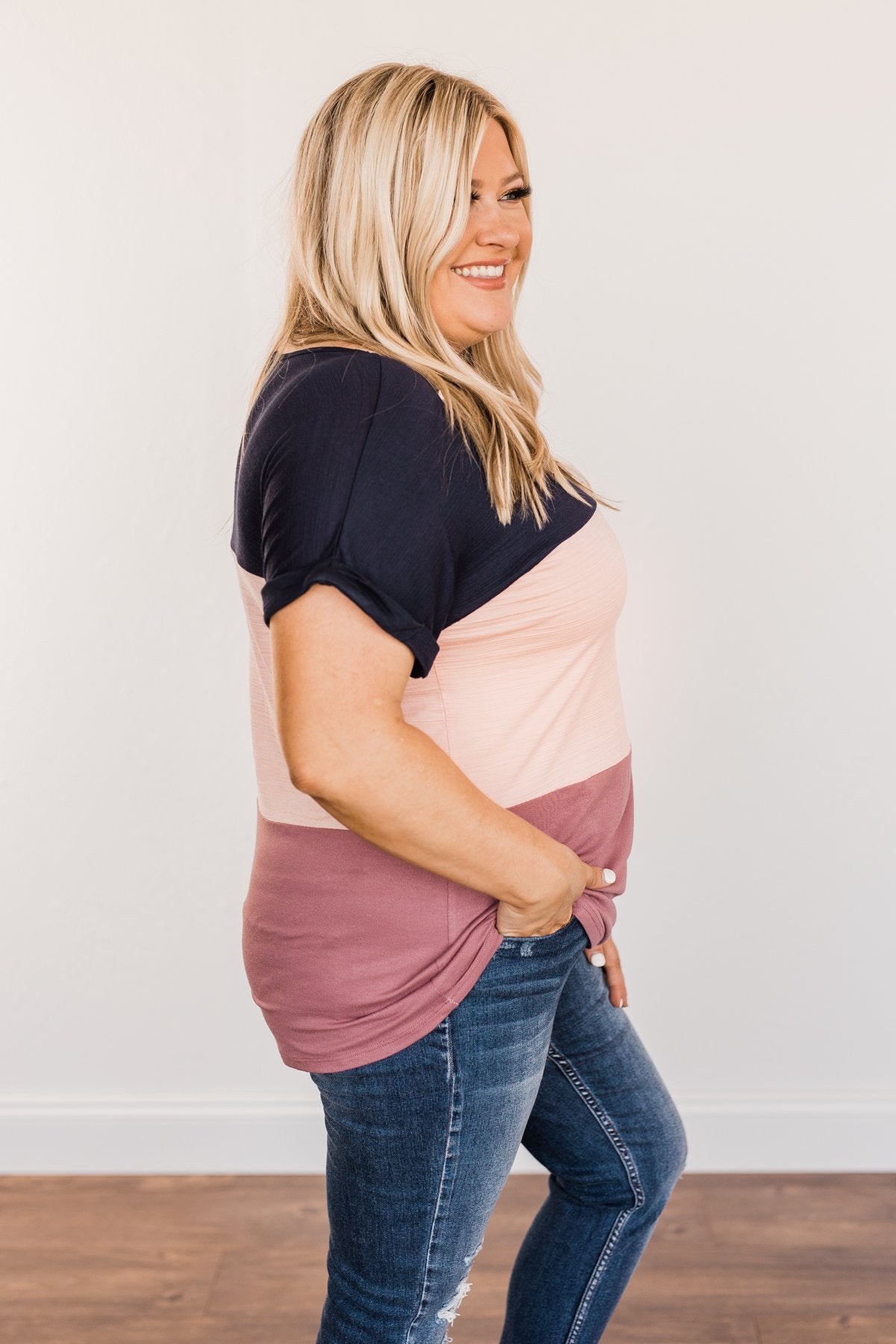 Happily Yours Color Block Top- Navy, Blush, & Mauve