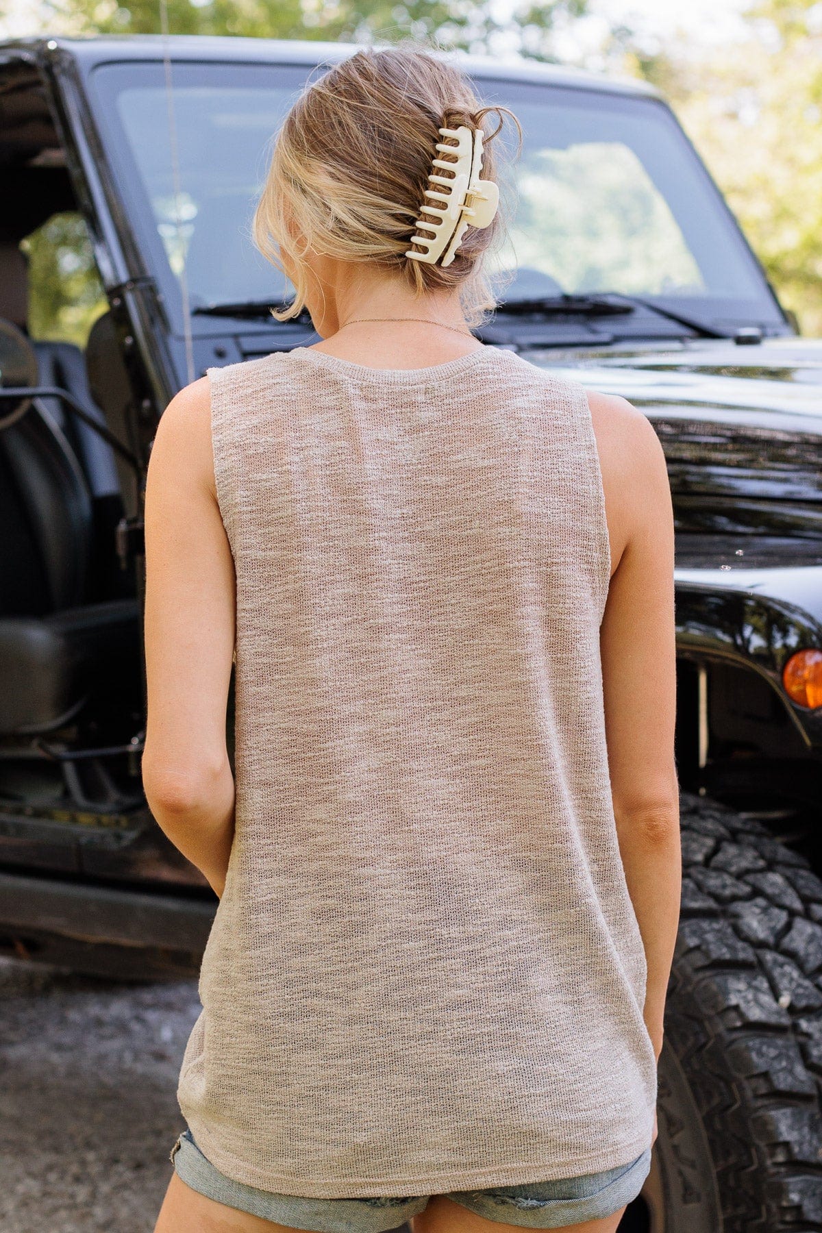 Serene Sounds Knit Button Tank- Taupe