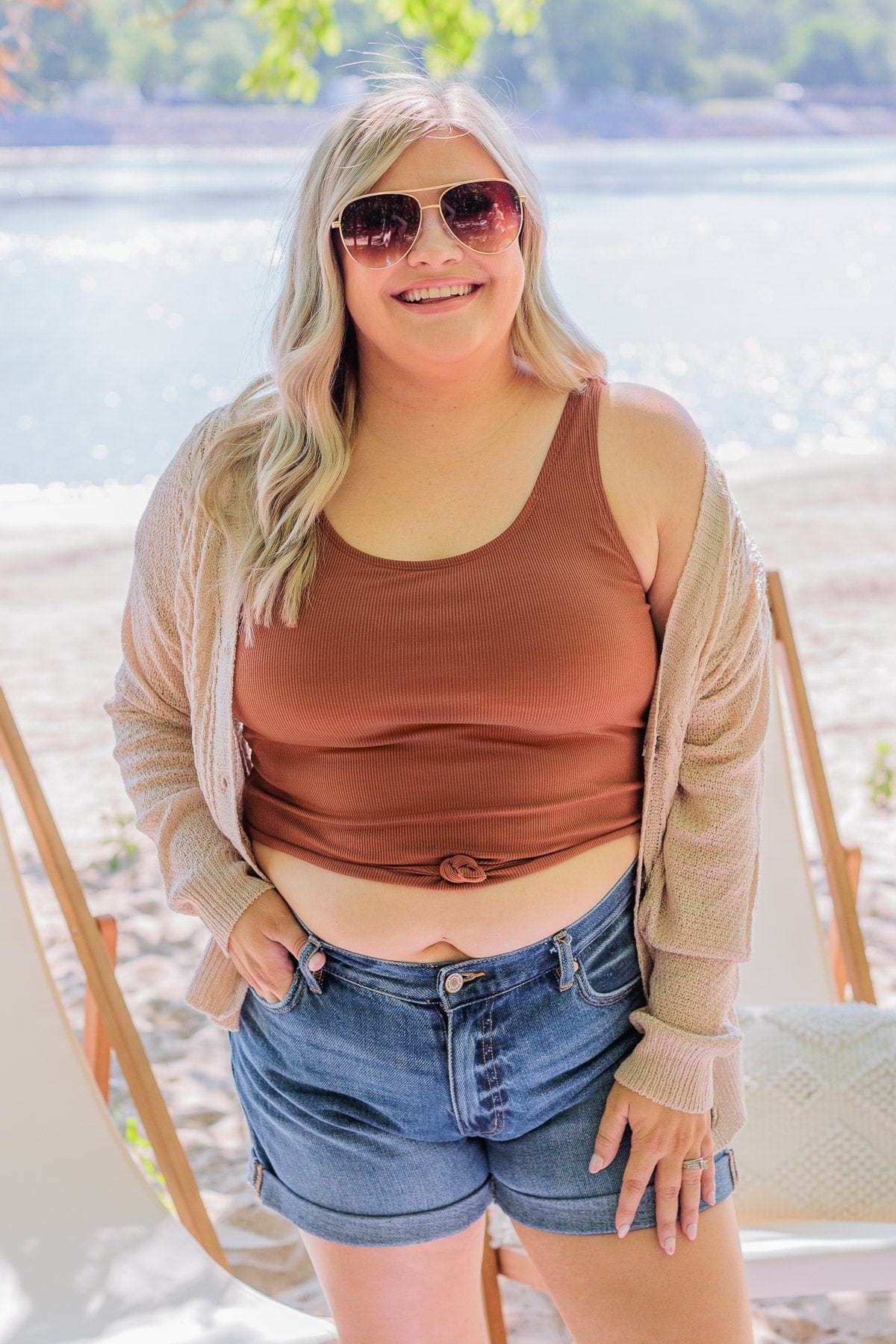 Campfire Cuddles Knit Button Cardigan- Beige