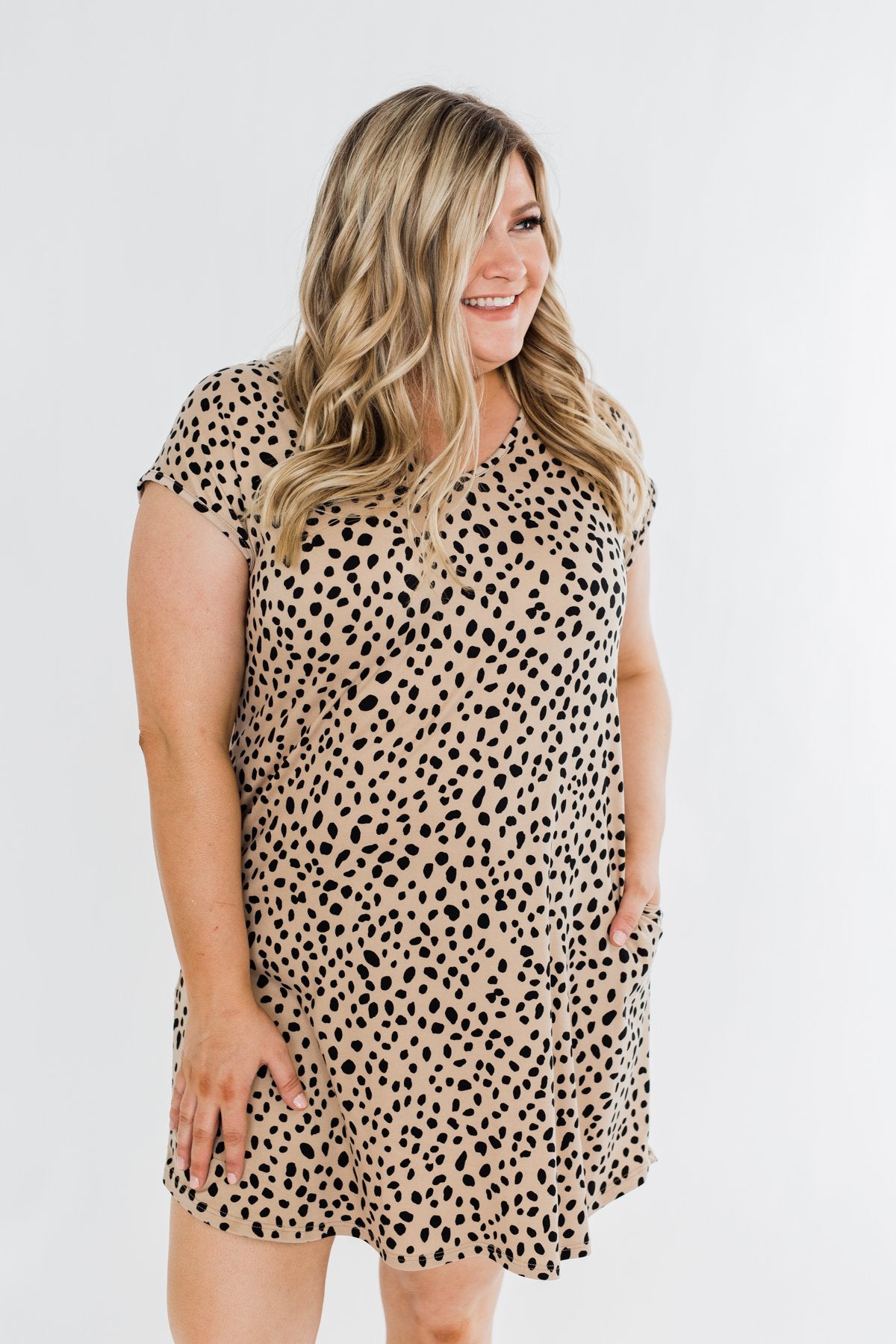 Sounds of the Wild Spotted Shapeless Dress- Taupe