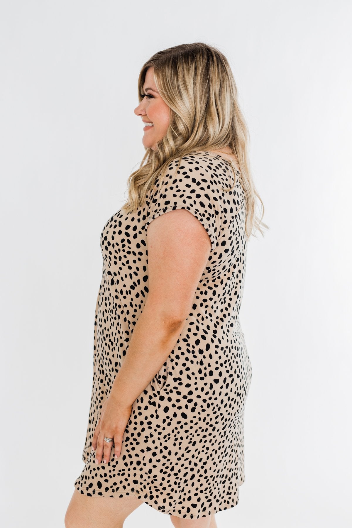 Sounds of the Wild Spotted Shapeless Dress- Taupe