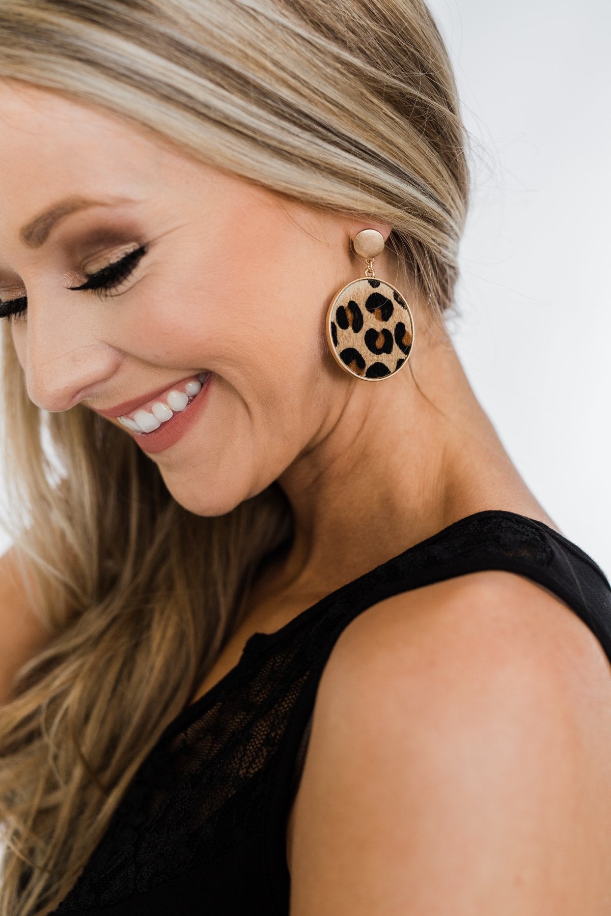 Flirty & Fierce Circle Pendant Brass Earrings- Leopard