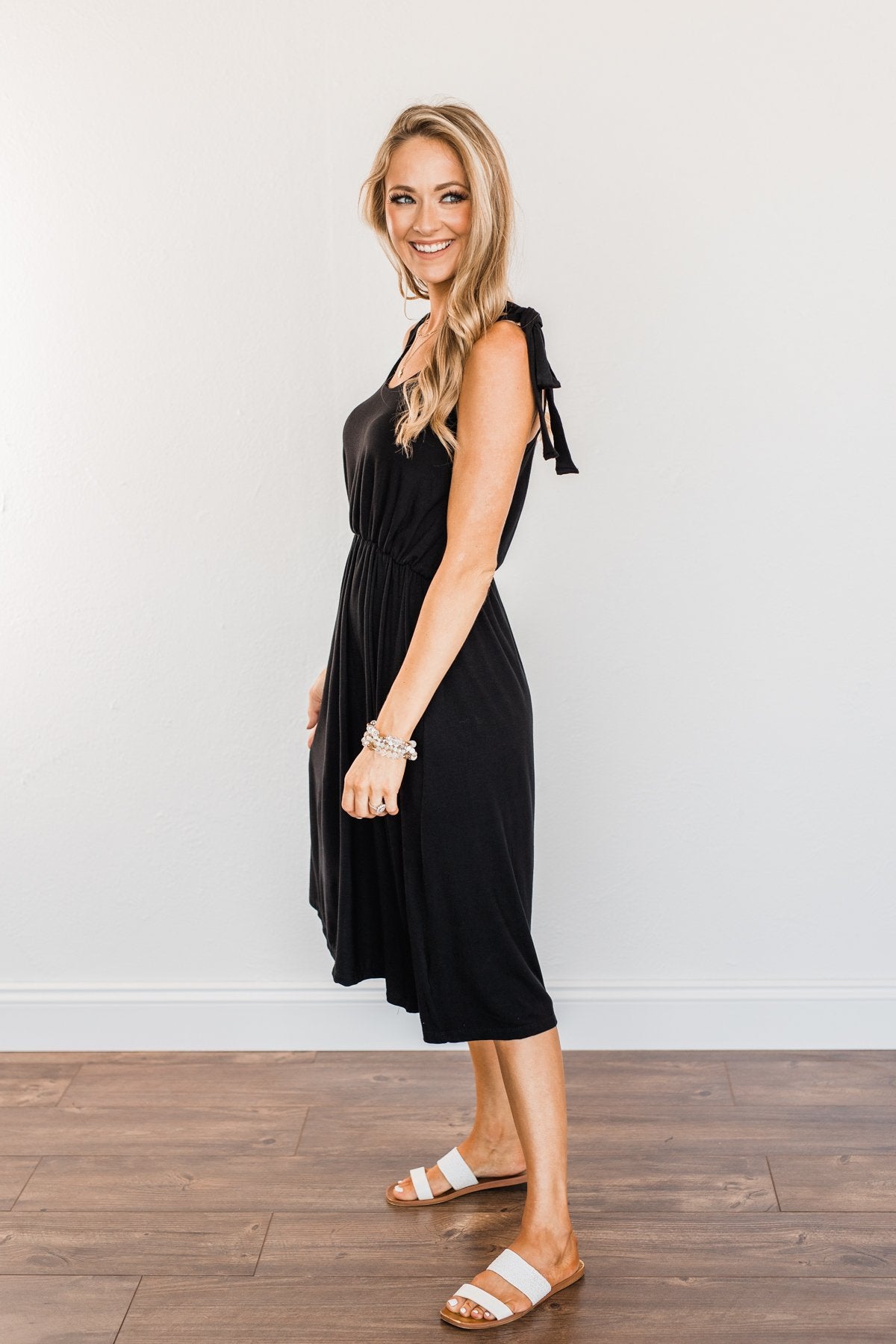 Lifetime Of Loving You Tie Sleeve Dress- Black
