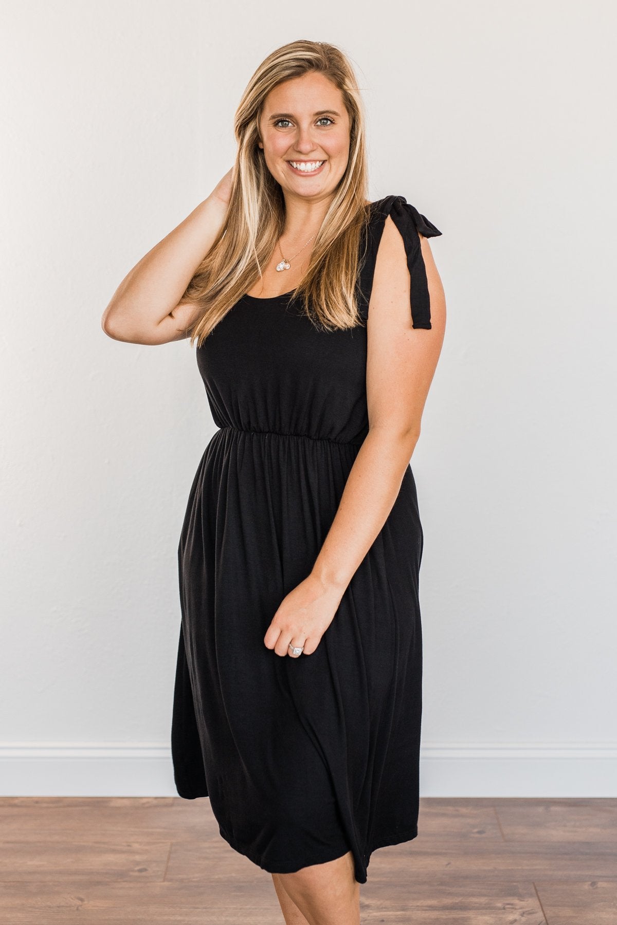 Lifetime Of Loving You Tie Sleeve Dress- Black