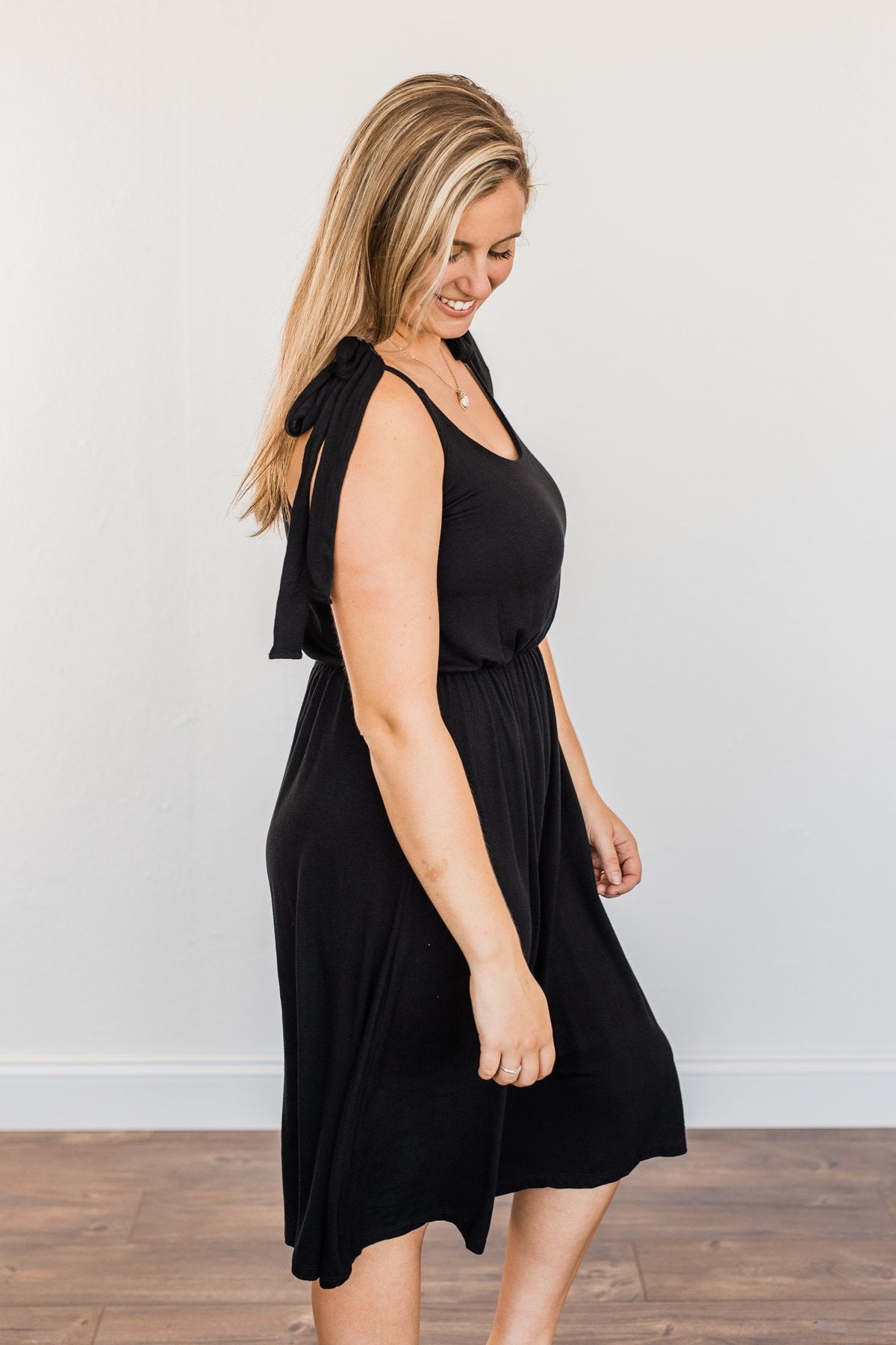 Lifetime Of Loving You Tie Sleeve Dress- Black