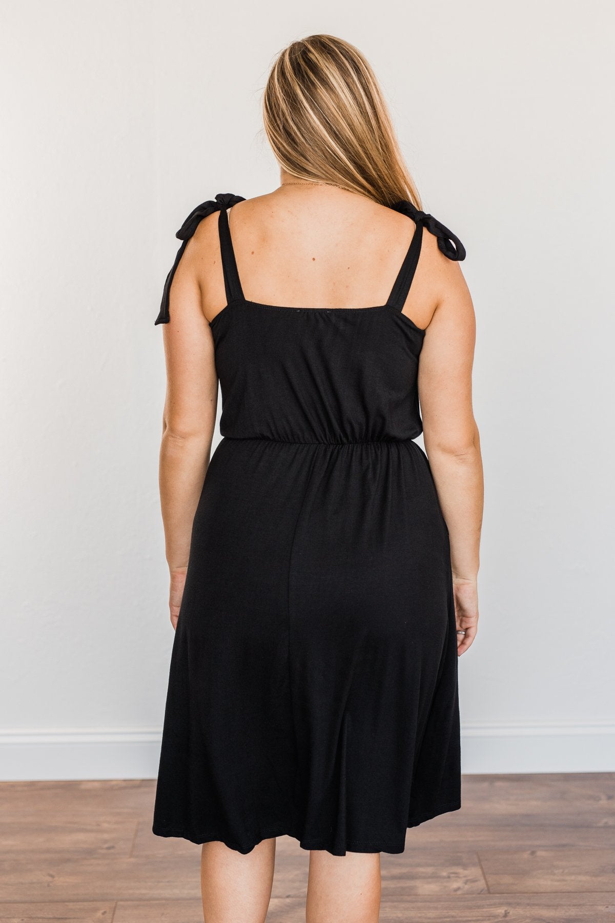 Lifetime Of Loving You Tie Sleeve Dress- Black