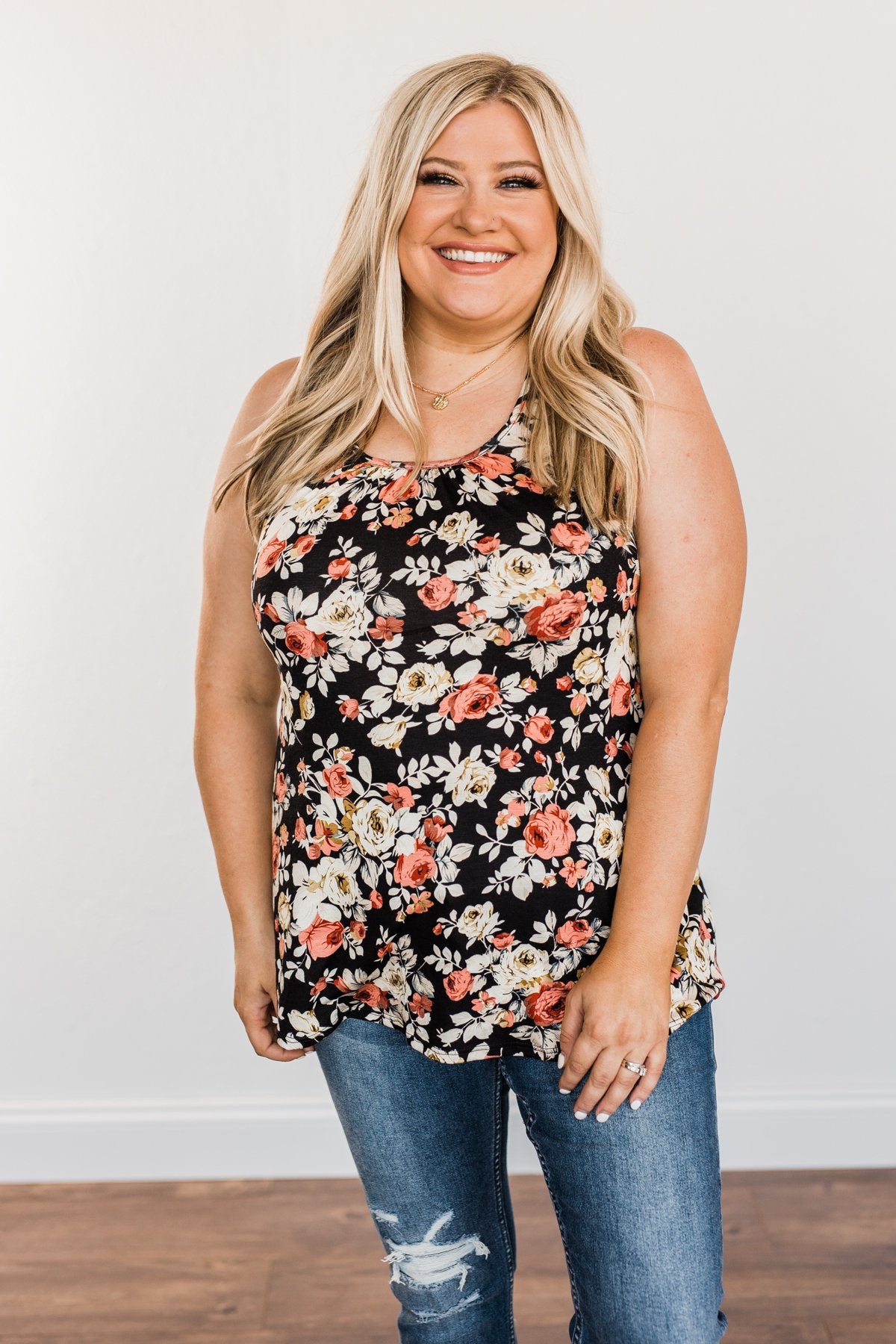 Next To You Floral Tank Top- Black