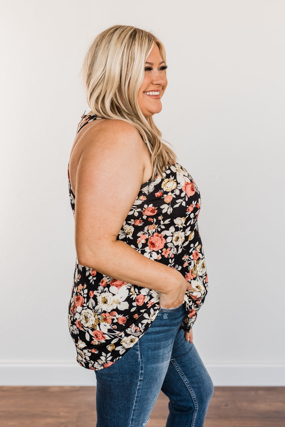 Next To You Floral Tank Top- Black