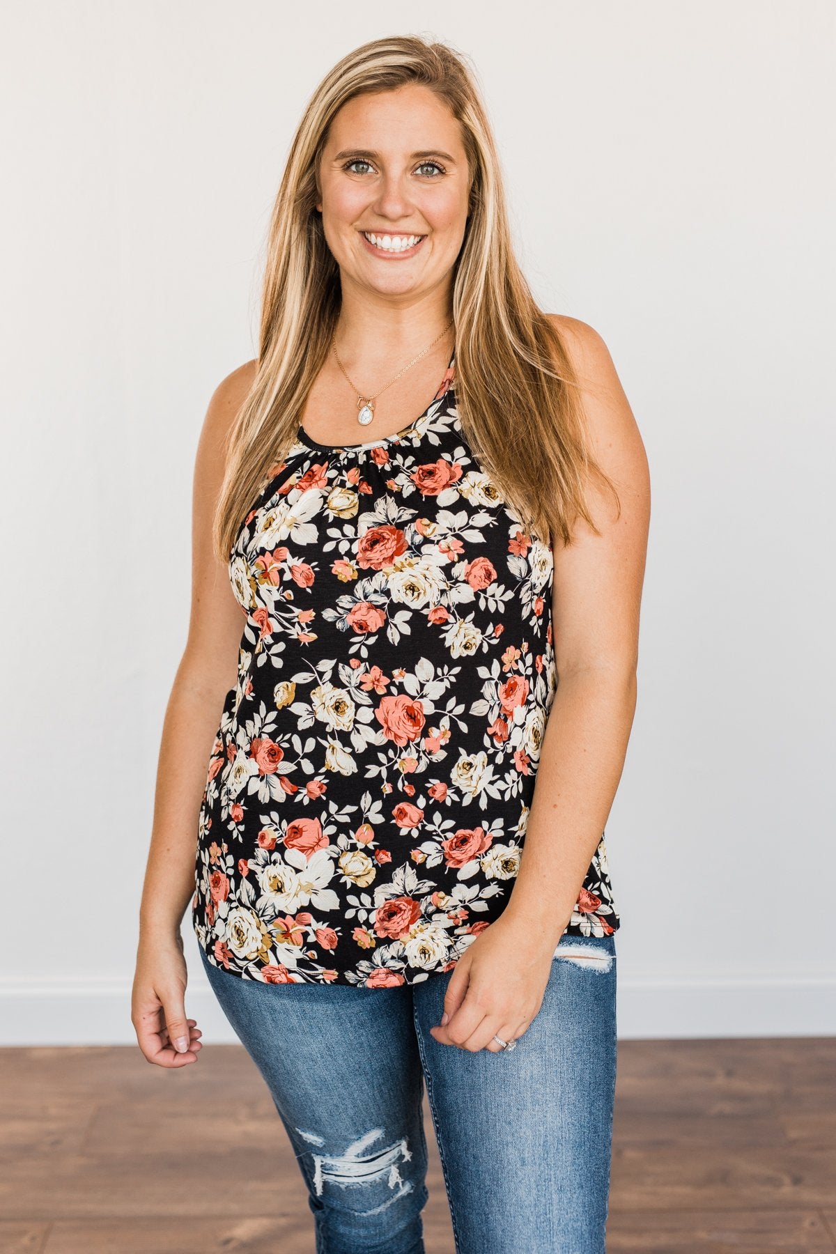 Next To You Floral Tank Top- Black
