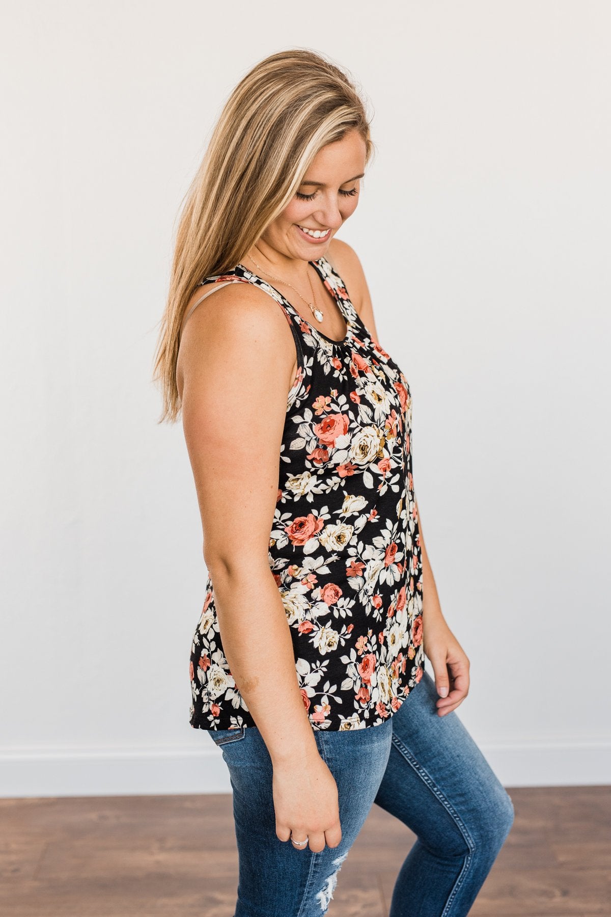 Next To You Floral Tank Top- Black