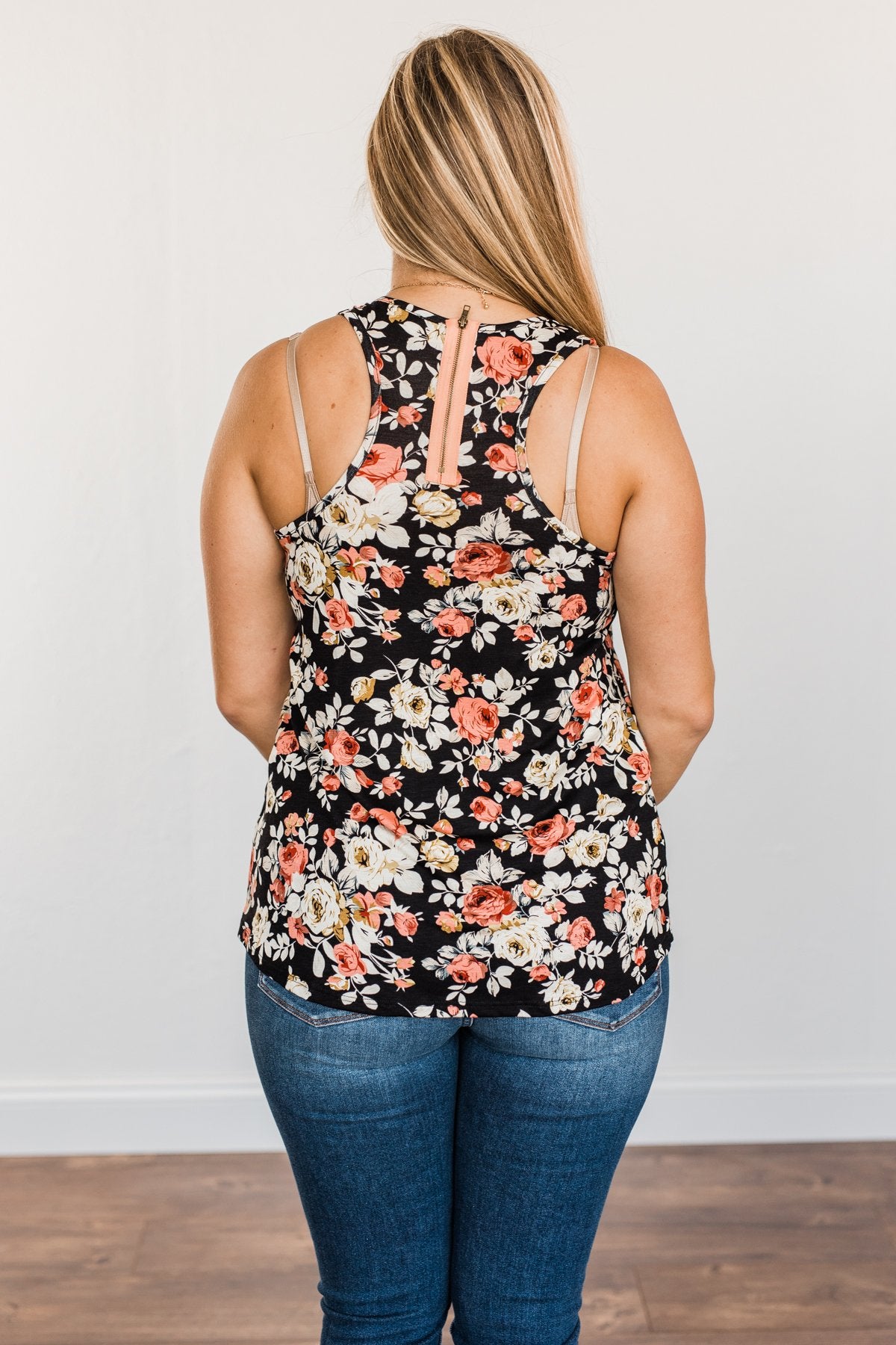 Next To You Floral Tank Top- Black