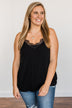 Raise Your Spirits Lace Trimmed Tank Top- Black