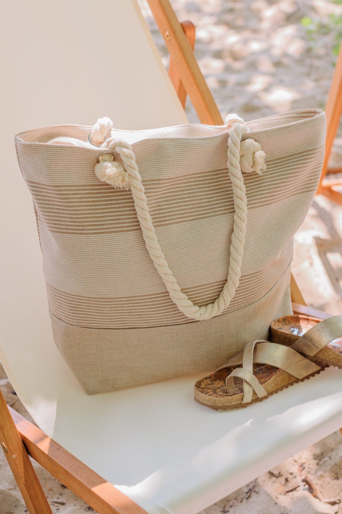 Sitting On The Dock Striped Tote- Natural