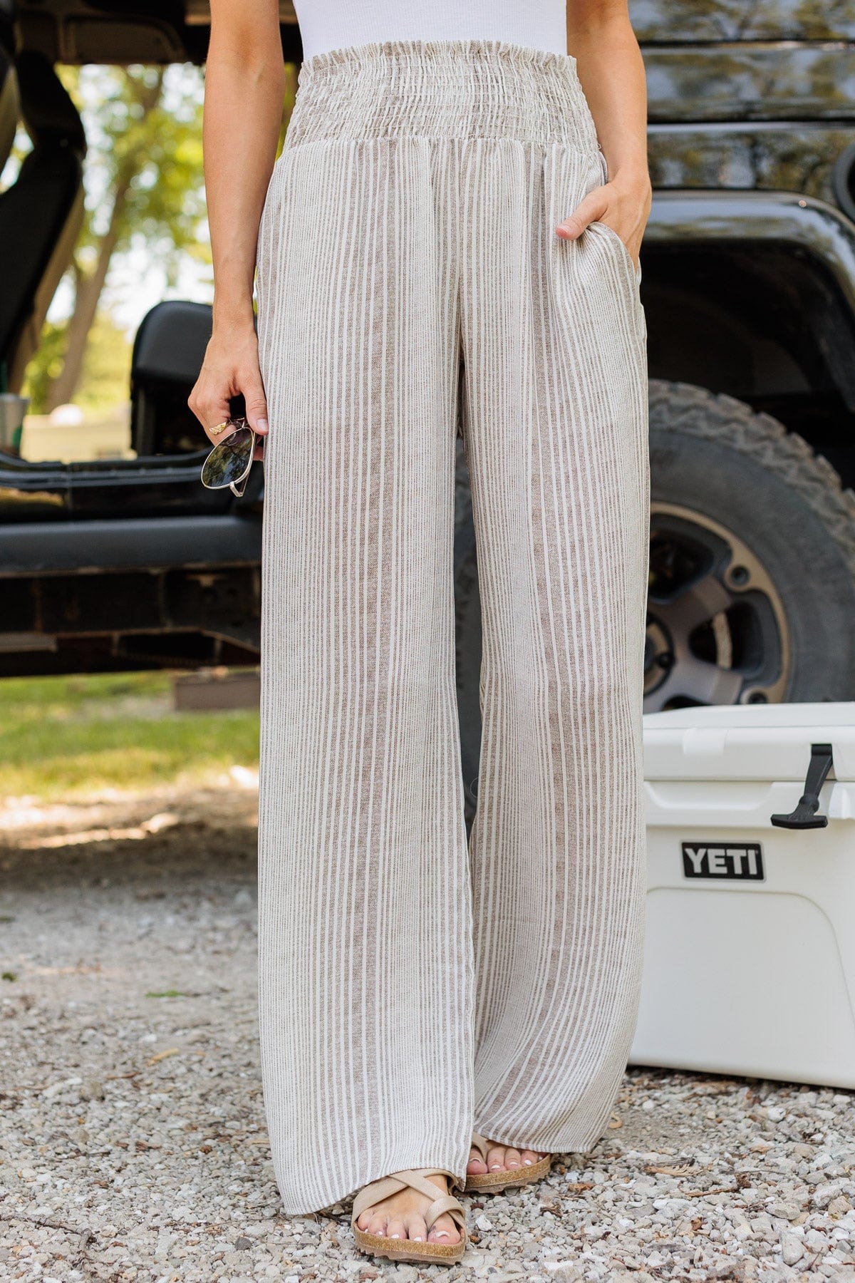 Making Ripples Striped Wide Leg Pants- Taupe