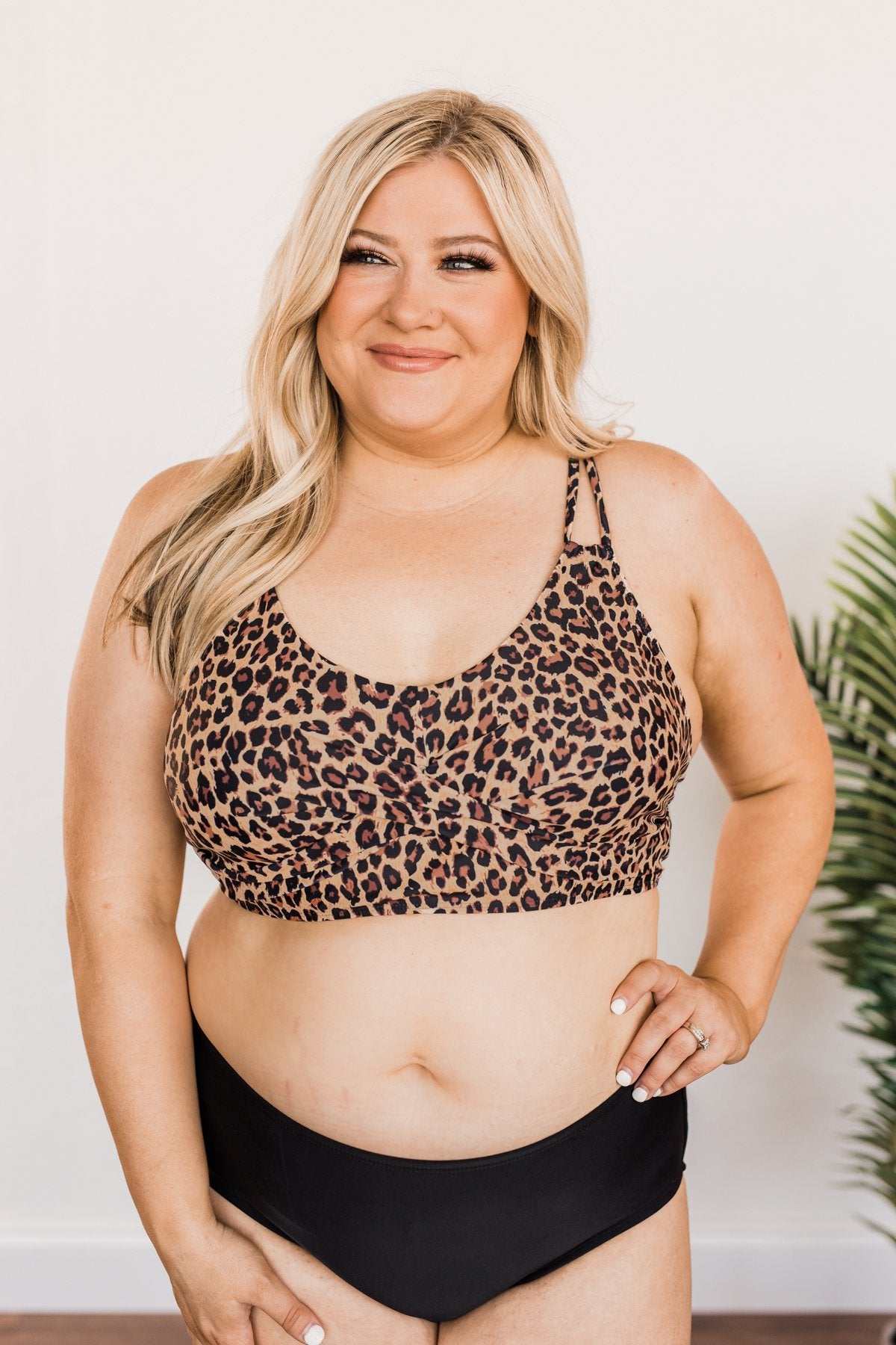 Sweet Sunshine Criss-Cross Bikini Top- Leopard