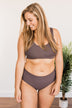 Poolside Perfection Ribbed Knit Swim Bottoms- Charcoal
