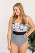 Poolside Paradise Floral & Stripes One-Piece Swimsuit- Black & White