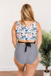 Poolside Paradise Floral & Stripes One-Piece Swimsuit- Black & White