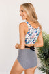 Poolside Paradise Floral & Stripes One-Piece Swimsuit- Black & White