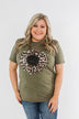 Leopard Print Sunflower Graphic Tee- Olive