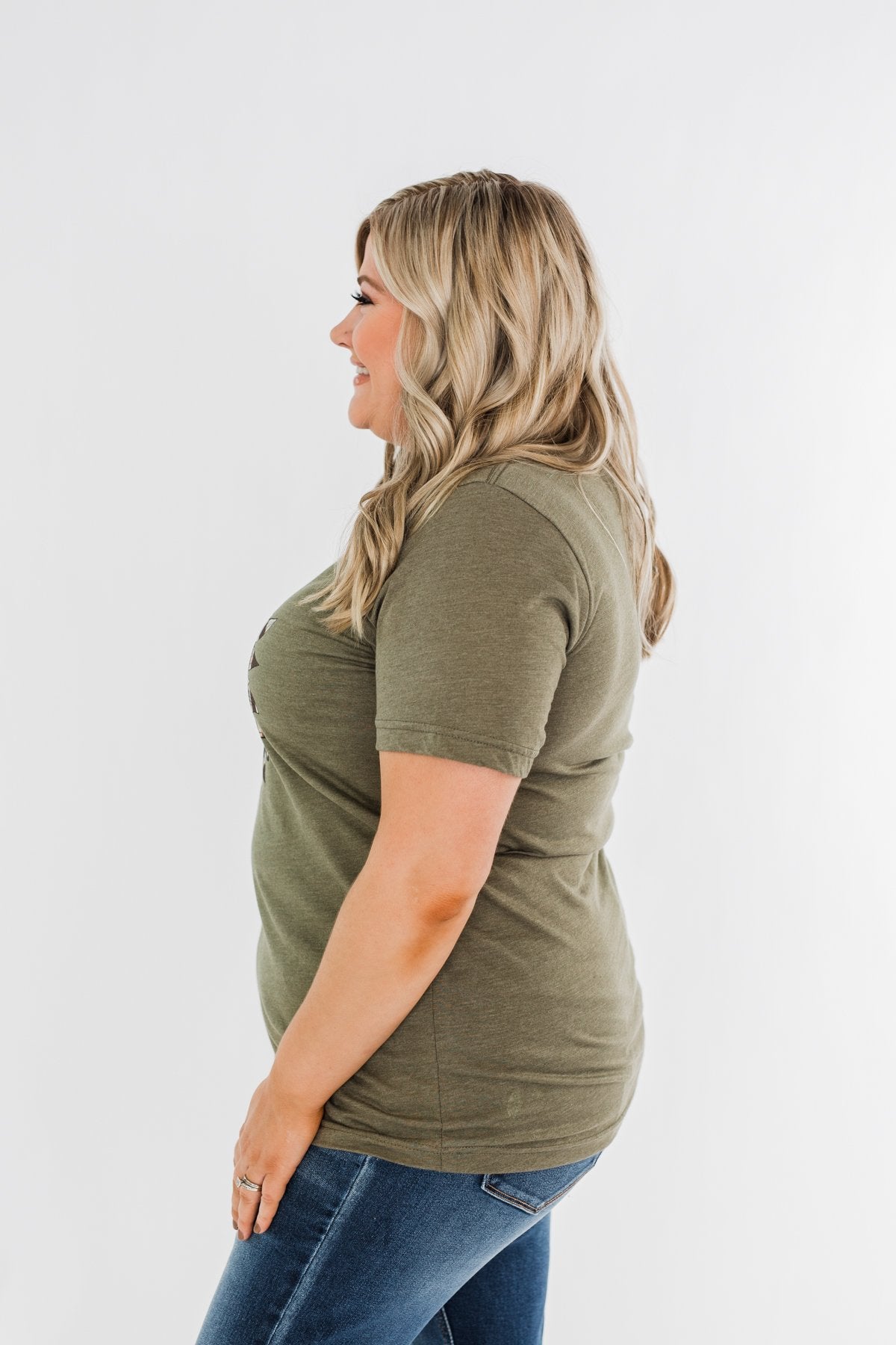 Leopard Print Sunflower Graphic Tee- Olive