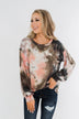 Love On My Mind Tie Dye Pullover Top- Charcoal & Coral