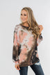 Love On My Mind Tie Dye Pullover Top- Charcoal & Coral