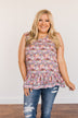 Budding Beauty Floral Ruffle Tank Top- Coral Multi-Color